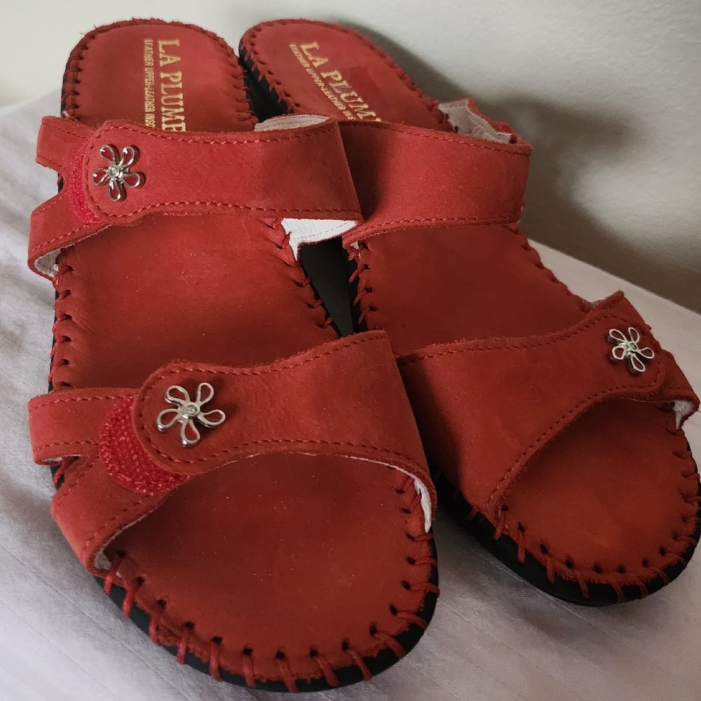 La Plume Charese Double Straps Red Nubuck Leather Sandals Made in Italy Size 38 - Picture 3 of 15